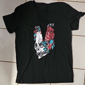 Black Graphic T-Shirt with Skull and Roses